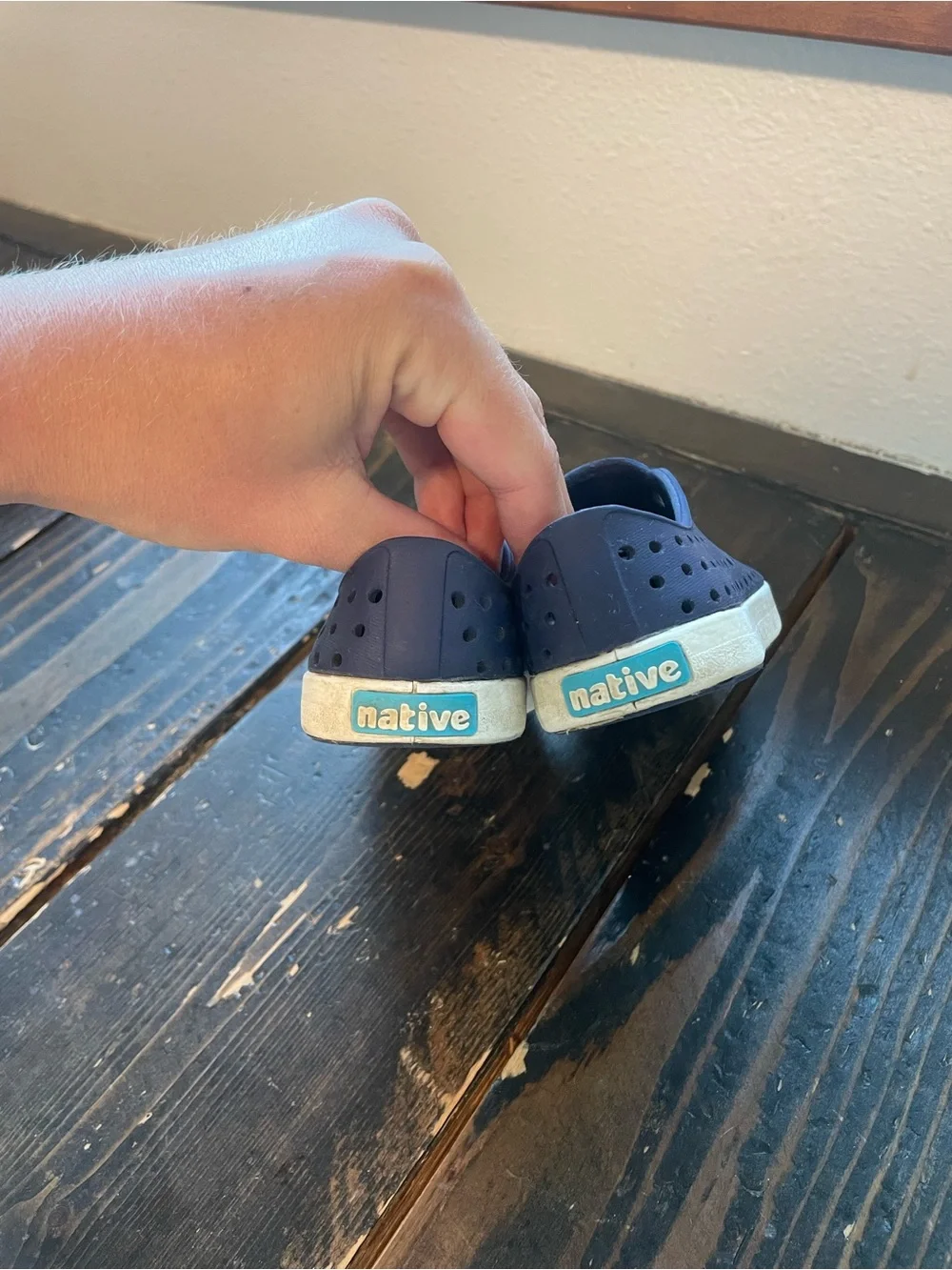 Native Kids Water Shoe in Navy with White Toe